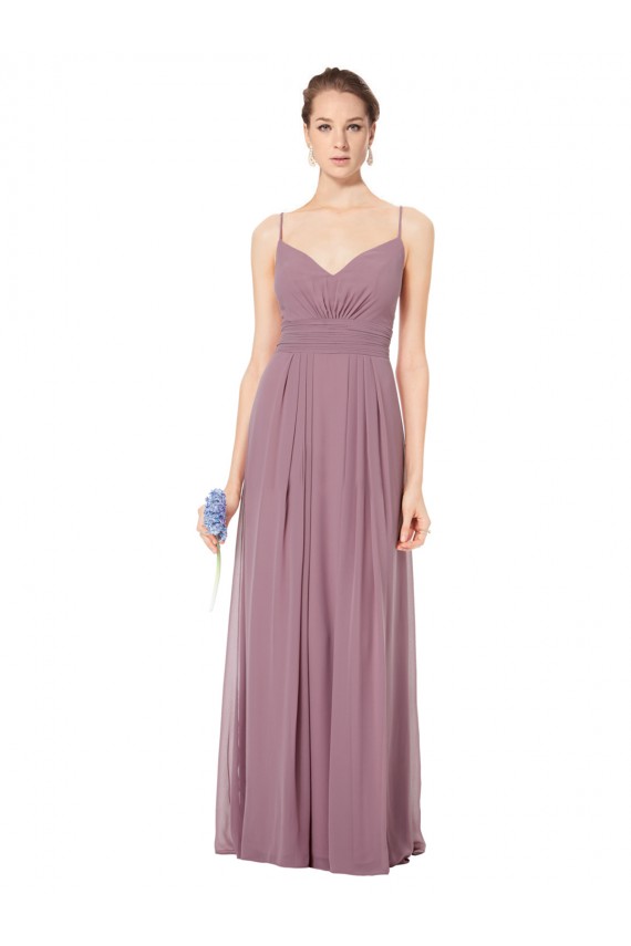 Affordable V-Neck Spaghetti Strap Open Back Long Chiffon Bridesmaid Dress UK