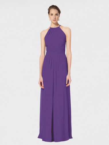Affordable Long Chiffon Spaghetti Strap Halter Bridesmaid Dress UK