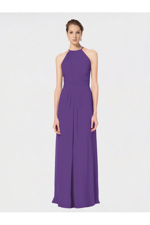 Affordable Long Chiffon Spaghetti Strap Halter Bridesmaid Dress UK
