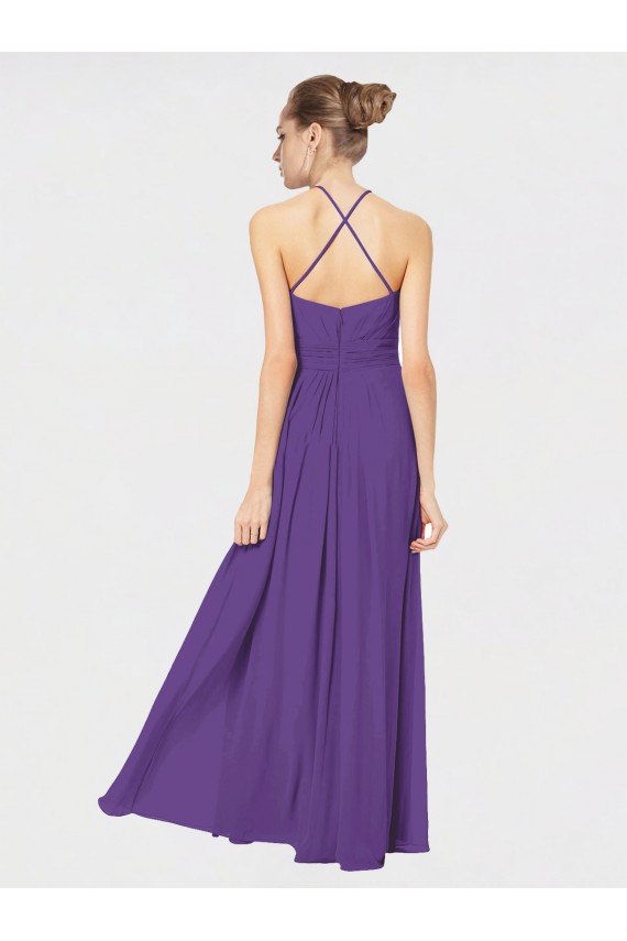 Affordable Long Chiffon Spaghetti Strap Halter Bridesmaid Dress UK