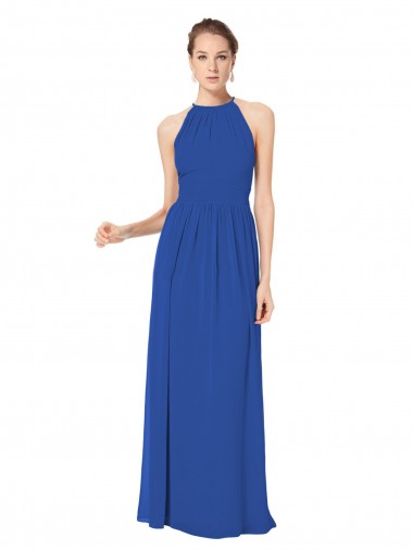 Affordable Long Chiffon High-Neck Sleeveless Bridesmaid Dress UK