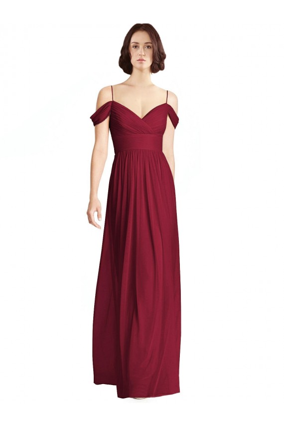 Affordable Off the Shoulder Long Chiffon Bridesmaid Dress with Pleated Sleeves UK