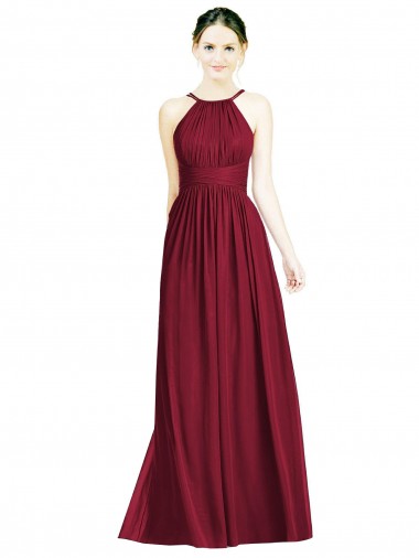 Affordable Halter Neck Open Back Draped Chiffon Bridesmaid Dress UK