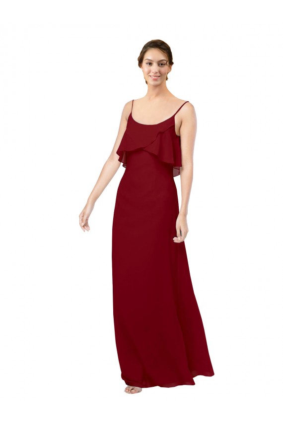 Affordable Scoop Neck Chiffon Bridesmaid Dress with Spaghetti Straps and Low Back UK