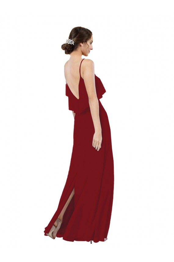 Affordable Scoop Neck Chiffon Bridesmaid Dress with Spaghetti Straps and Low Back UK