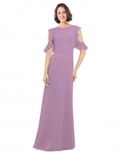 Affordable Long Chiffon Bridesmaids Dress with Flounced Sleeve Detail and Criss Cross Back UK