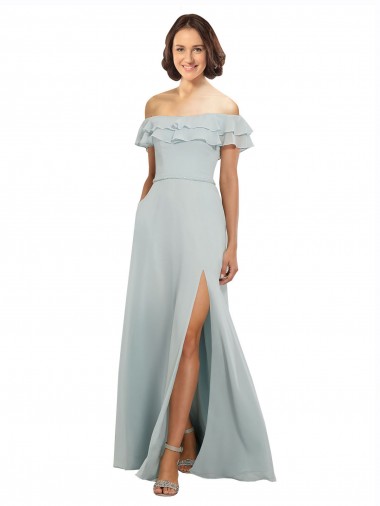 Affordable Luxe Chiffon Bridesmaids Dress with Off the Shoulder Flounced Neckline UK
