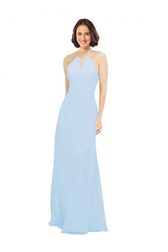 Affordable Floor Length Chiffon Bridesmaids Dress with Front Keyhole Neckline UK