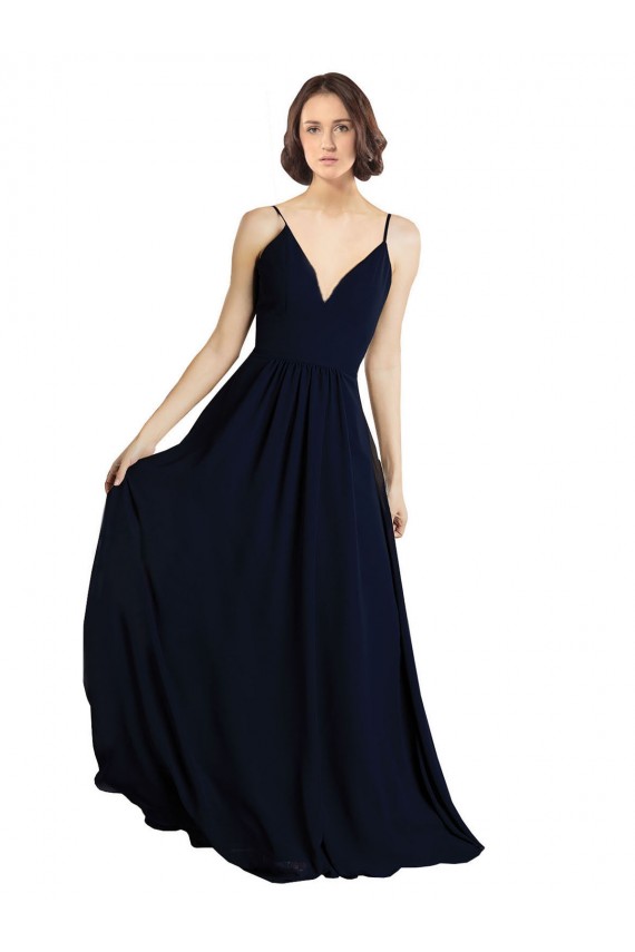 Affordable Simple Chiffon Bridesmaid Dress with Deep V-Neckline UK
