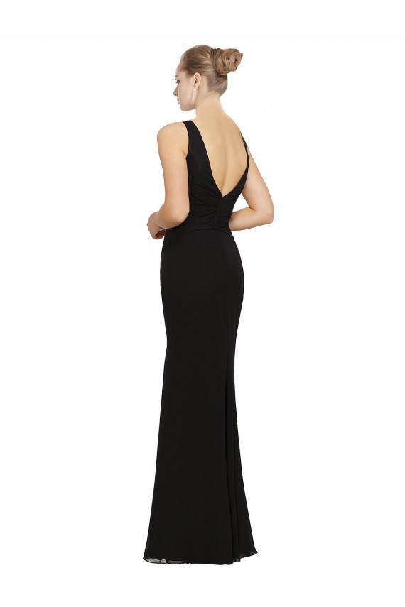 Affordable Open V-Back Chiffon Bridesmaids Dress with V-Neckine UK