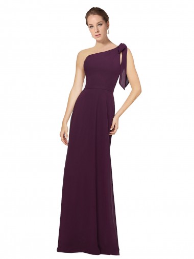 Affordable One Shoulder Chiffon Bridesmaids Dress with Shoulder Bow UK