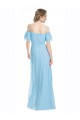Affordable Spaghetti Straps Long Chiffon Off-The-Shoulder Bridesmaid Dress with Double Flounce Sleeves UK