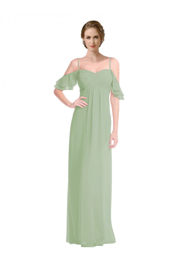 Affordable Long Chiffon Off-The-Shoulder Bridesmaid Dress with Double Flounce Sleeves UK