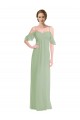 Affordable Long Chiffon Off-The-Shoulder Bridesmaid Dress with Double Flounce Sleeves UK