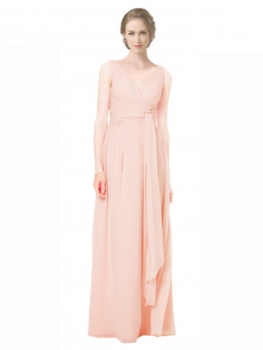 Affordable Full Length Chiffon Bridesmaid Dress with V-Front and Back UK