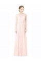 Affordable Long Chiffon Sleeveless Bridesmaid Dress with Sheer Illusion Top and V-Back UK