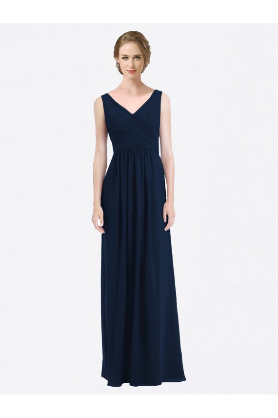 Affordable Long Chiffon V-Neck Sleeveless Bridesmaid Dress with Criss-Cross Pleated Bodice UK