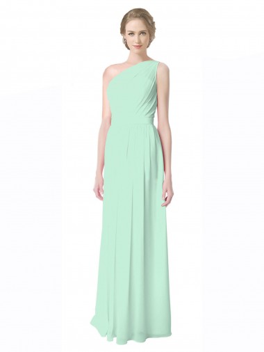 Affordable One Shoulder Chiffon Bridesmaid Dress with Asymmetrical Ruched Bodice UK