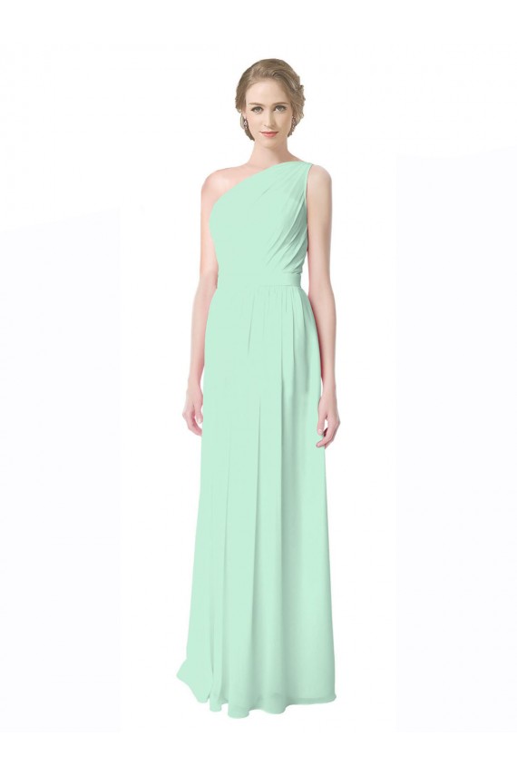 Affordable One Shoulder Chiffon Bridesmaid Dress with Asymmetrical Ruched Bodice UK
