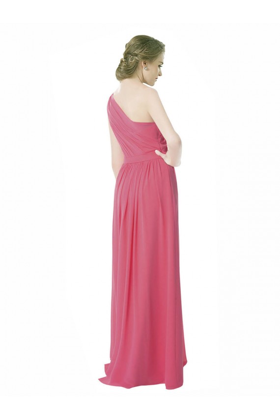 Affordable One Shoulder Chiffon Bridesmaid Dress with Asymmetrical Ruched Bodice UK