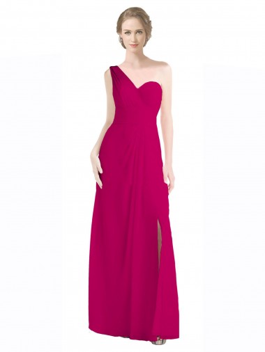 Affordable Full Length Chiffon Bridesmaid Dress with One Wide Shoulder Strap UK
