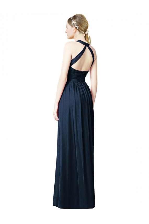 Affordable V-Neck Halter Long Open Back Chiffon Bridesmaid Dress UK