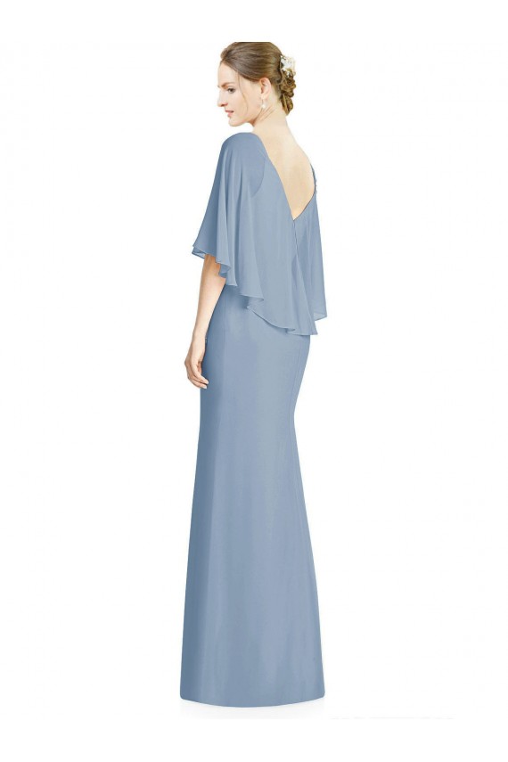 Affordable V-Back Trumpet Chiffon Bridesmaid Dress with Draped Cape Overlay UK