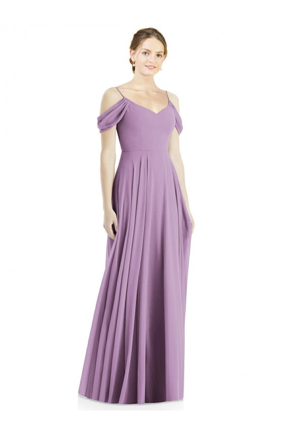 Affordable Off the Shoulder Open Cowl-Back Maxi Bridesmaid Dress UK