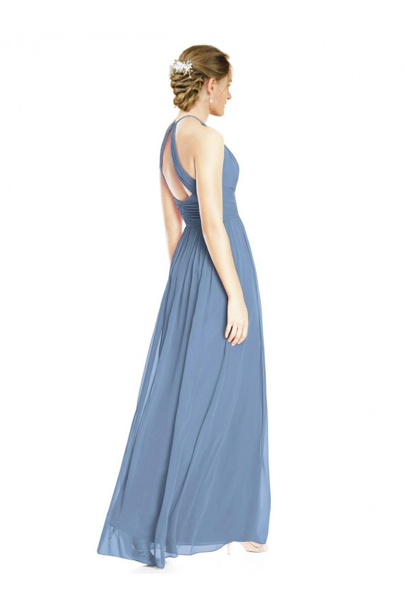 Affordable Open Back Long Chiffon Halter Bridesmaid Dress UK