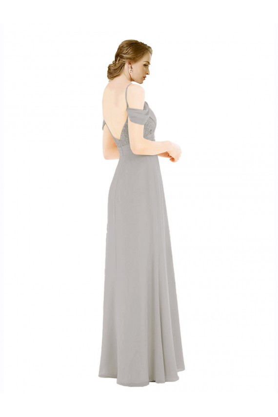 Affordable Draped Cold Shoulder Chiffon Bridesmaid Dress with Pleated Wrap Bodice UK