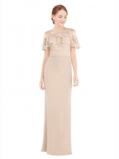 Affordable Off the Shoulder Sleeves Sheath Chiffon Bridesmaid Dress UK
