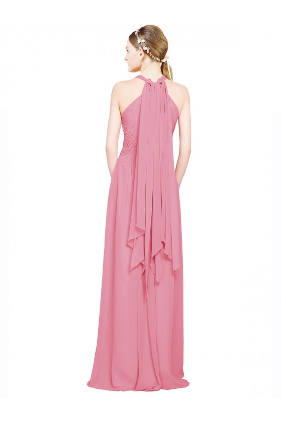 Affordable Halter Neck Keyhole A-Line Chiffon Bridesmaid Dress UK