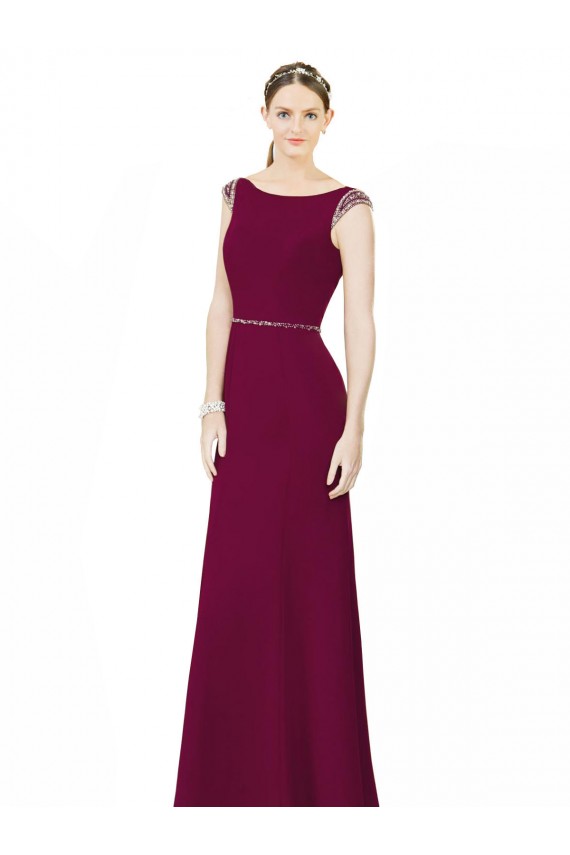 Affordable Slim Chiffon Bridesmaid Dress with Embellished Capped Sleeves UK
