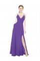 Affordable Long Chiffon A-Line Bridesmaid Dress with Deep V-Neckline and Side Slit UK