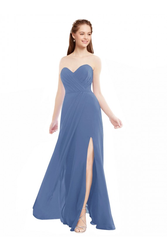 Affordable Classic Strapless Bridesmaids Dress with Draped Sweetheart Bodice and Side Slit UK