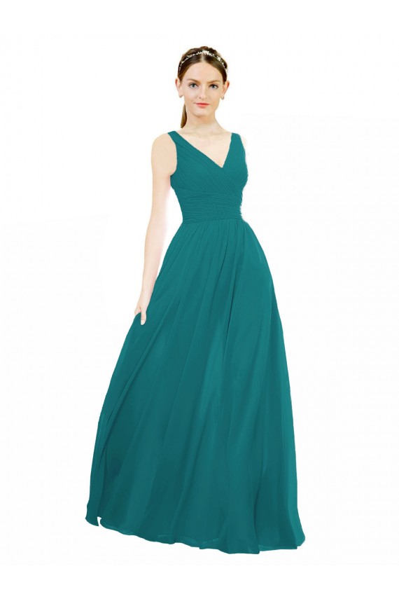 Affordable Figure Flattering Chiffon Bridesmaid Dress with Draped V-Neck Bodice UK