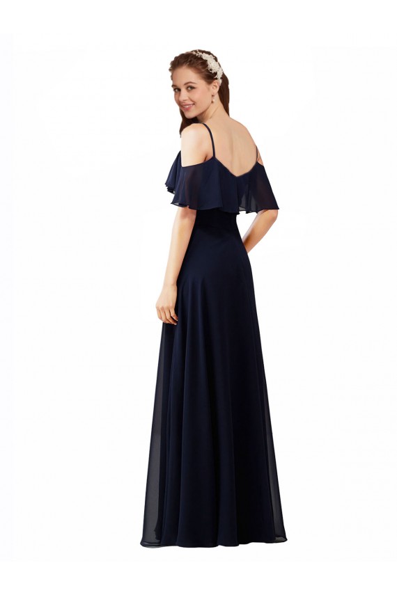 Affordable Chiffon Bridesmaids Dress with Off the Shoulder Ruffle Detail UK
