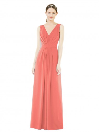 Affordable V-Neck V-Back Sleeveless Chiffon Bridesmaid Dress UK