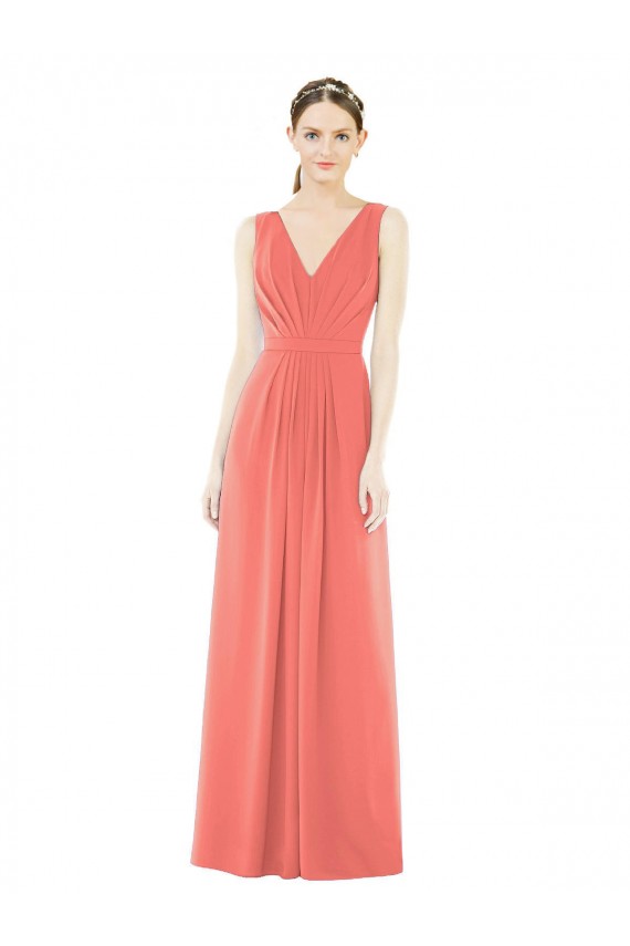 Affordable V-Neck V-Back Sleeveless Chiffon Bridesmaid Dress UK