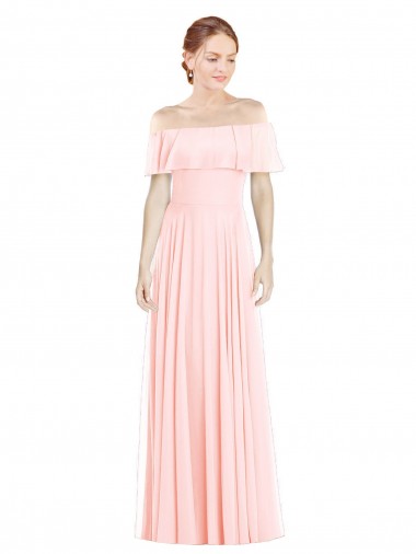 Affordable Off the Shoulder Long Bridesmaid Dress With Ruffle Overlay UK