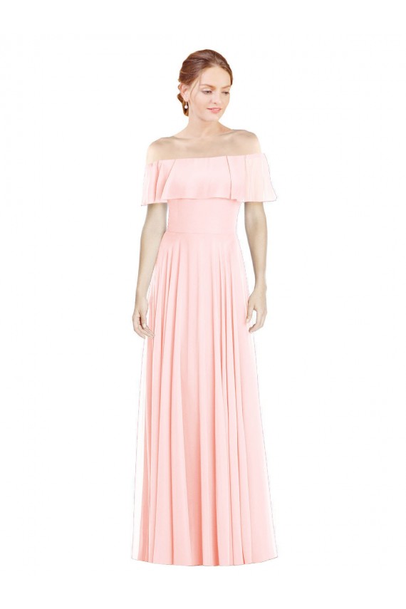 Affordable Off the Shoulder Long Bridesmaid Dress With Ruffle Overlay UK