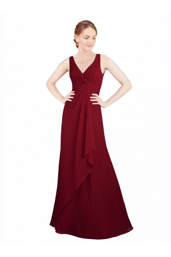 Affordable Twist-Knot V-Neckline Long Chiffon Bridesmaid Dress UK