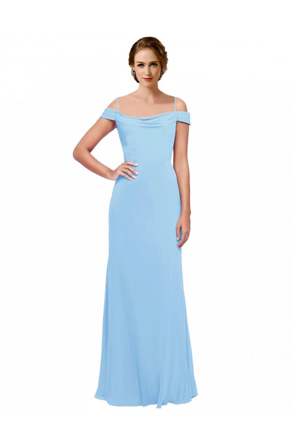 Affordable Off the Shoulder Bateau Neck Chiffon Bridesmaid Dress with Straps UK