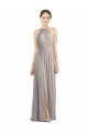 Affordable Backless Halter Chiffon Bridesmaid Dress with Front Slit and Tie Open Back UK