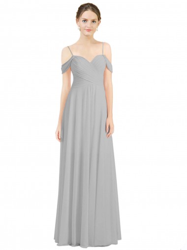Affordable Off the Shoulder Long Chiffon Bridesmaid Dress with Ruched Bodice UK