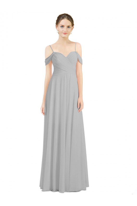 Affordable Off the Shoulder Long Chiffon Bridesmaid Dress with Ruched Bodice UK