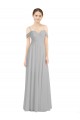 Affordable Off the Shoulder Long Chiffon Bridesmaid Dress with Ruched Bodice UK