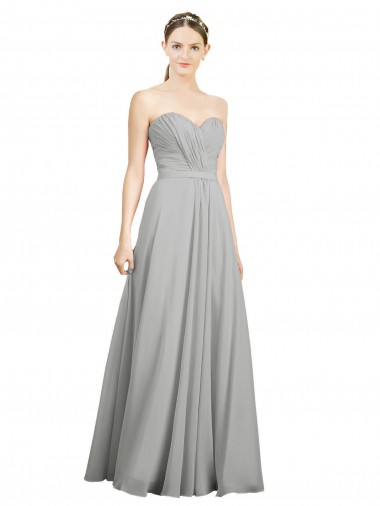 Affordable Sweetheart Strapless Draped Long Chiffon Bridesmaid Dress UK