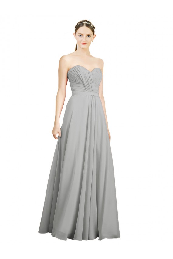 Affordable Sweetheart Strapless Draped Long Chiffon Bridesmaid Dress UK