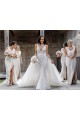 Affordable Chiffon Long Champagne Evening Dress with Sexy High Slit and Front Ruffles UK